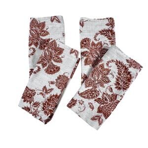 WATERFORD Floral Linen Napkin Set of 4 Brown Ivory Cotton 18x18 Table Decor
